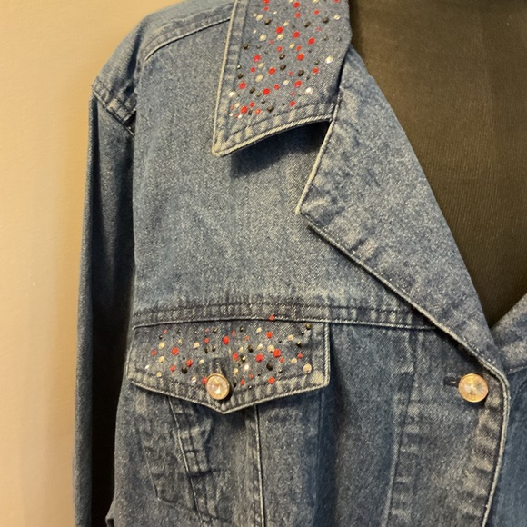 2. NWT Liz & Me Signature Beaded Red, Black N Silver Jean Jacket Size 2X - Picture 3 of 11